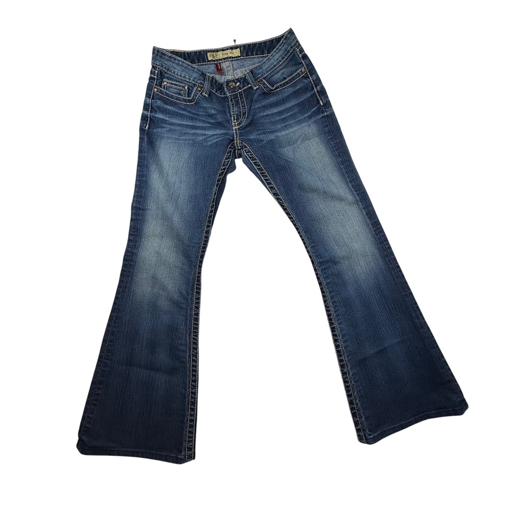 BKE Boutique Star Flare Jeans Women‎ Size 26x31 Stretch Blue Denim Y2K buckle